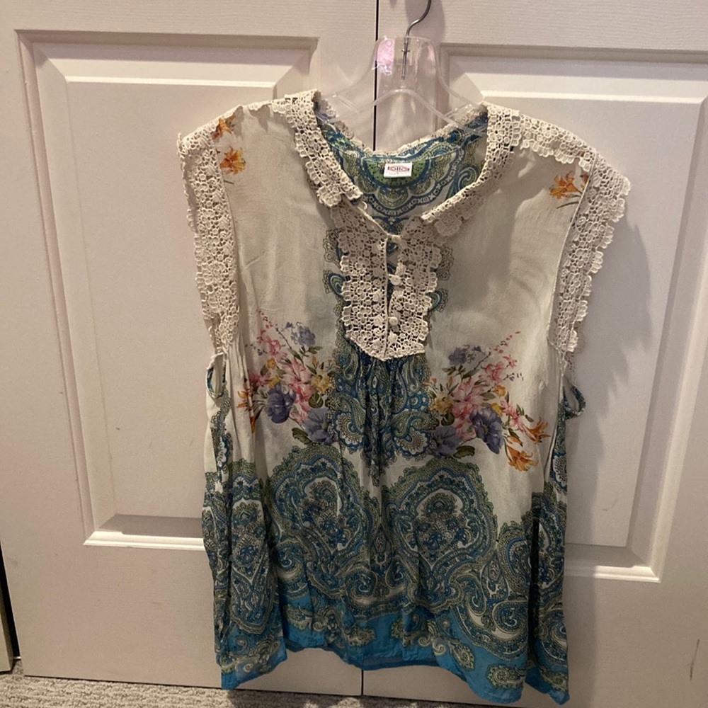Bila sheer sleeveless button front tunic